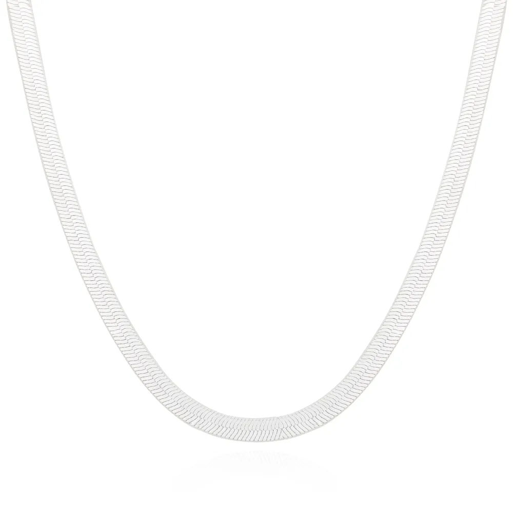 Colar Fita Snake Bia 8mm G - em banho ródio branco