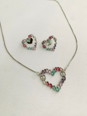 Conjunto Coração Navete Colors Thainá - em ródio branco