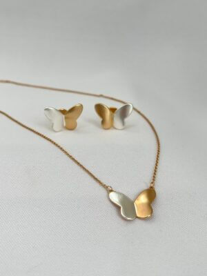 Conjunto Borboleta Duo Fernanda  - em banho ouro 18k/ rodio branco
