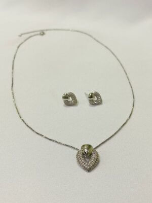 Conjunto Coração Delicado Marceli - em banho de ródio branco