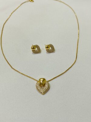 Conjunto Coração Delicado Marceli - em banho ouro 18k