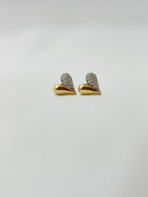 Brinco Duo Coração Marceli - em banho ouro 18k e banho de ródio branco