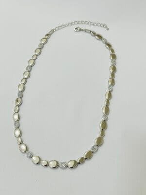 Colar Esferas Lisas e Cravejadas - em banho de ródio branco