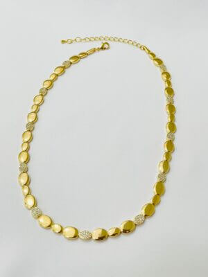 Colar Esferas Lisas e Cravejadas - em banho ouro 18K