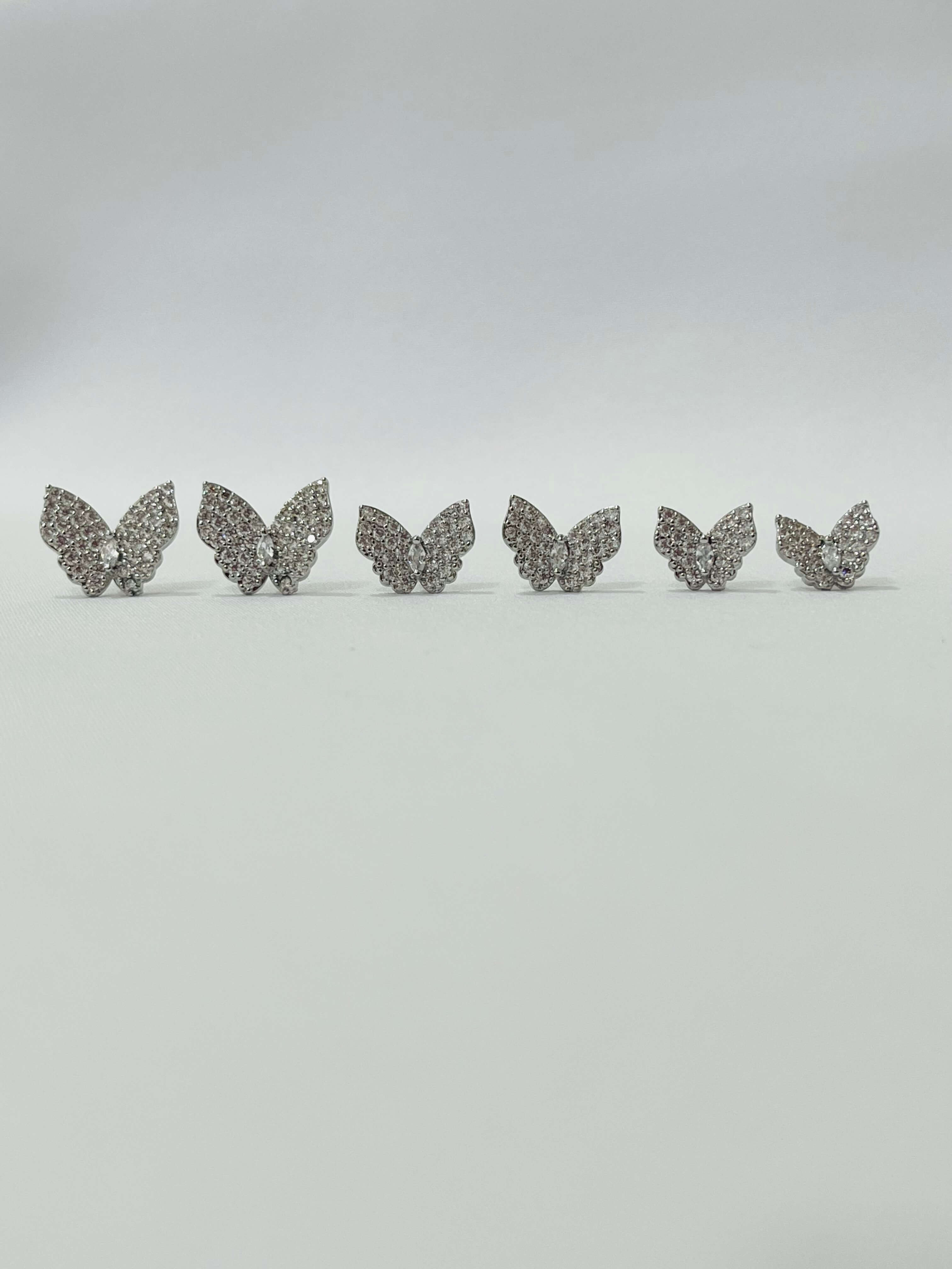 Trio Brinco Borboleta Lara - em banho de ródio branco