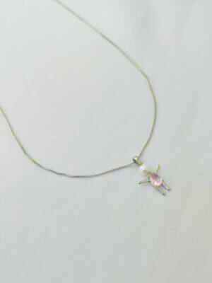 Colar Filha Cor Kunzita - em banho ródio branco