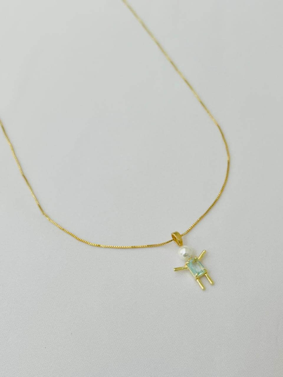 Colar Filho Cor Aqua - em banho ouro 18k