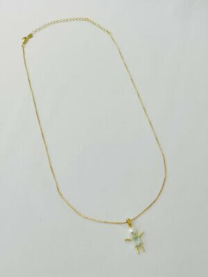 Alternative view of Colar Filho Cor Aqua  - em banho ouro 18k