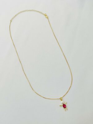 Alternative view of Colar Filha Cor Rubi  - em banho ouro 18k