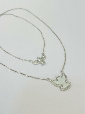 Escapulário Espírito Santo Madrepérola - em banho de ródio branco