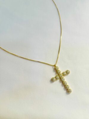 Alternative view of Colar Cruz Cravejada Sara - em banho Ouro 18k